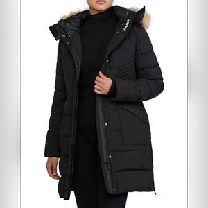 PAJAR Women’s Parka Skylar Faux Fur Hood Puffer Coat Jacket Black Size Small